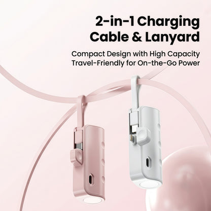 Mini Portable Power Bank – Direct-Plug Ultra-Compact Charger with Built-In Cables (USB-C & Lightning Compatible)