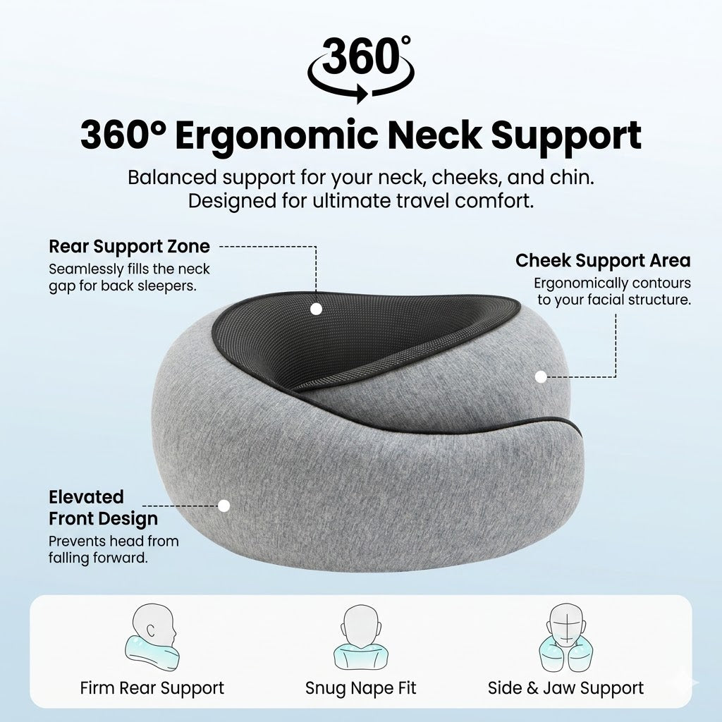 Ergonomic High-Density Memory Foam Travel Neck Pillow with 360° Support, Breathable Mesh & Travel Pouch