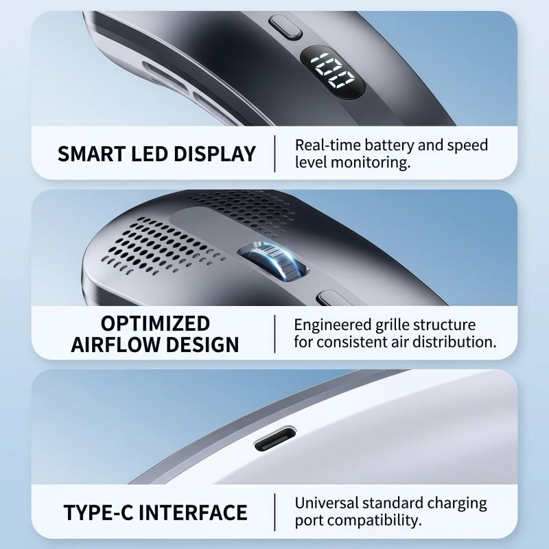 Portable Wearable Neck Fan with Ceramic Cooling Pad, 5000mAh Battery, 100-Speed Stepless Control, Bladeless Design