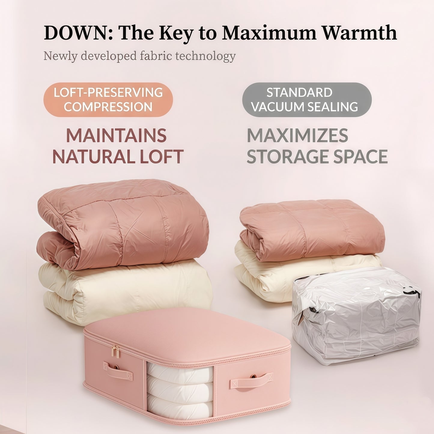 Multi-Layer Compressible Fabric Storage Bag with Air Valve and Window for Blankets Quilts, Multiple Sizes