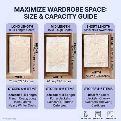 Heavy-Duty Hanging Vacuum Storage Bags for Closet Organization, Clear Space Saving Garment Bags with Hook