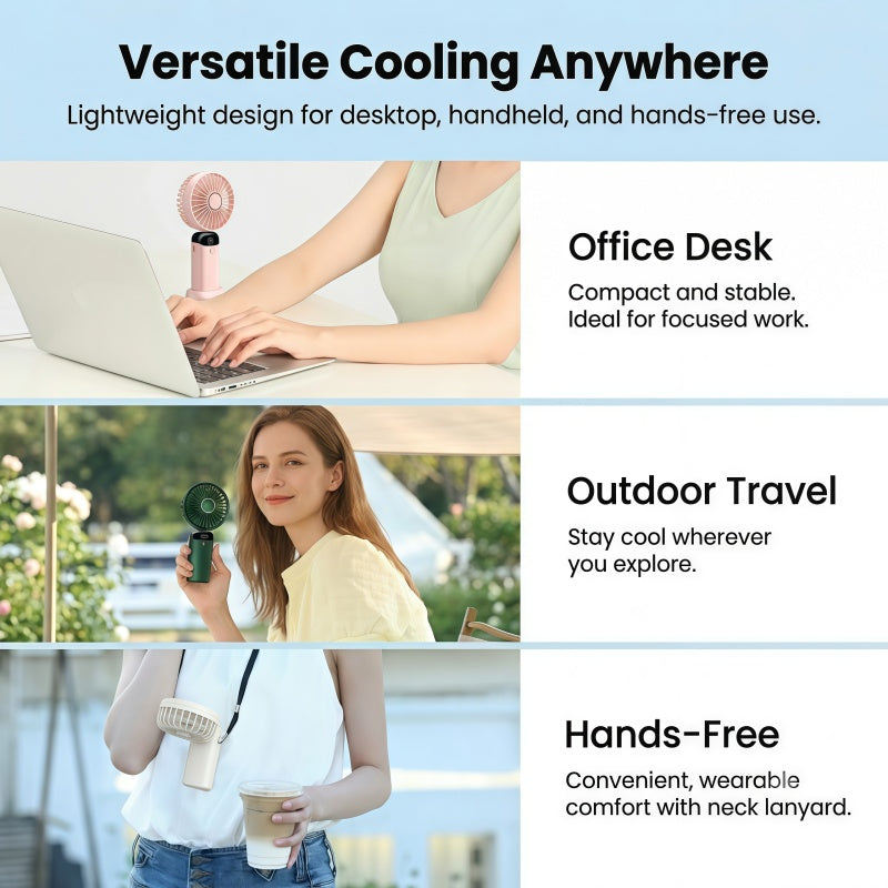 Portable Handheld Fan – 10000mAh USB-C Rechargeable Mini Fan with Smart LED Display, 5 Speeds, 90° Foldable Neck & Aroma Diffuser