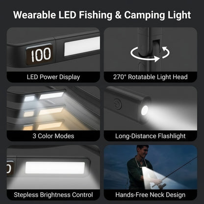 Rechargeable LED Neck Reading Light with Power Display – Hands-Free Neck Light for Crafting, Camping & Night Reading