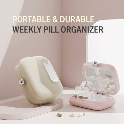 Portable 7-Day Pill & Vitamin Organizer Case | Moisture-Proof Travel Box with Tracking Dial and 7 Compartments