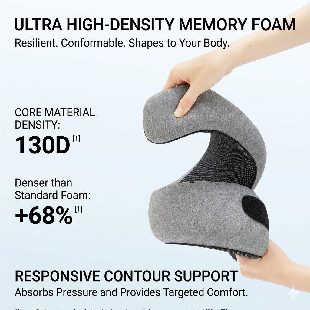 Ergonomic High-Density Memory Foam Travel Neck Pillow with 360° Support, Breathable Mesh & Travel Pouch