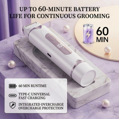 2-in-1 Electric Shaver for Women - IPX7 Waterproof Rechargeable Hair Trimmer with LED Display & Type-C Fast Charging