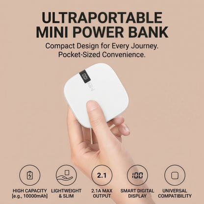 10000mAh Mini Portable Power Bank – Ultra-Compact External Battery Charger with Digital LED Display