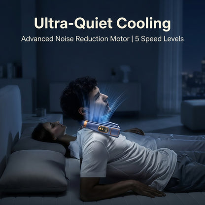 Portable Neck Fan with LED Light, 360° Airflow Ceramic Ice Cooling, 5 Speeds, 4000mAh Rechargeable Wearable Personal Fan
