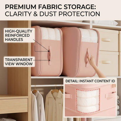 Multi-Layer Compressible Fabric Storage Bag with Air Valve and Window for Blankets Quilts, Multiple Sizes