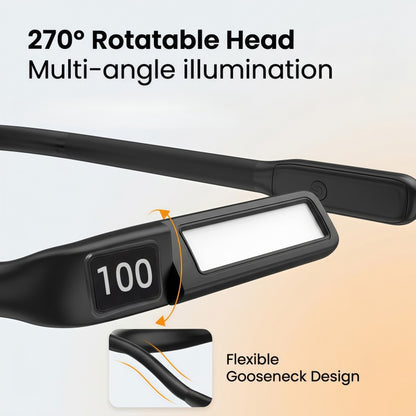 Rechargeable LED Neck Reading Light with Power Display – Hands-Free Neck Light for Crafting, Camping & Night Reading