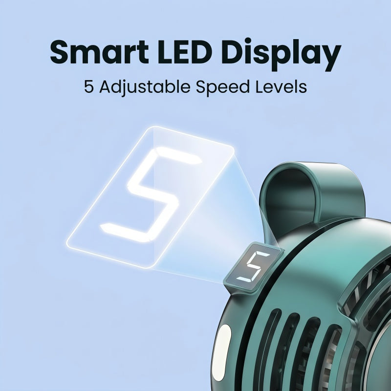 Portable Clip-on Fan, 5-Speed Hands-Free Wearable Mini Waist Fan with Digital LED Display & 360° Adjustable Airflow