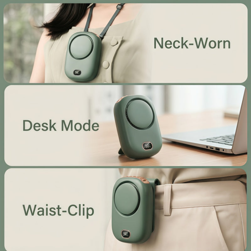 Portable Neck Fan, 3-in-1 Hands-Free Personal Fan with LED Display, 2000mAh USB-C Rechargeable, 3 Speeds & Ultra-Quiet Brushless Motor