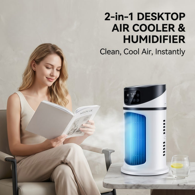 3-in-1 Portable Evaporative Air Cooler & Humidifier – Desk Tower Fan with LED Touch Screen, 6 Speeds & 12H Timer