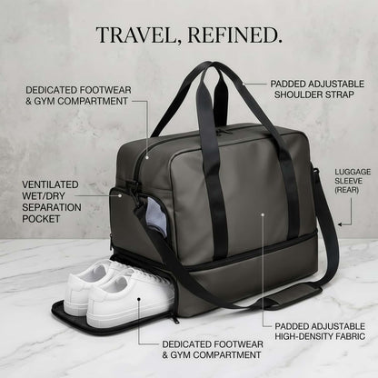 Expandable Travel Duffel Bag with Shoe Compartment and Wet Pocket - Water-Resistant Weekender Gym Bag