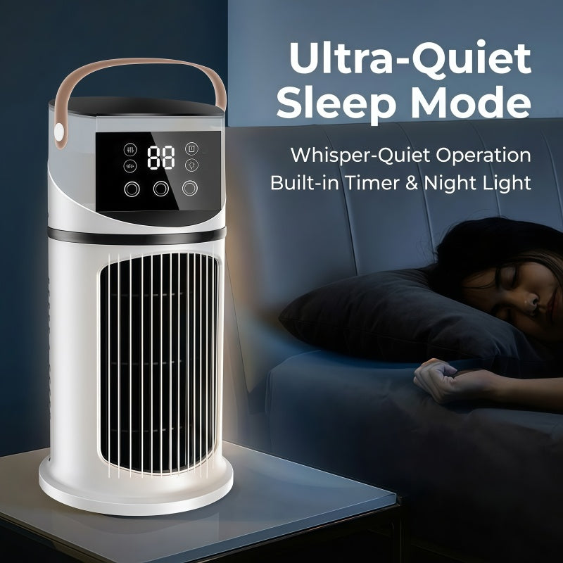 Portable Evaporative Air Cooler & Cool Mist Humidifier – Desk Tower Fan with 9 Speeds, Smart Touch Control & Night Light