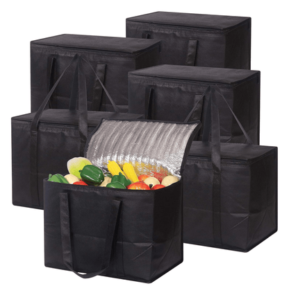 Heavy Duty Reusable Insulated Grocery Bag - Thermal Food Delivery Cooler Bag, Black
