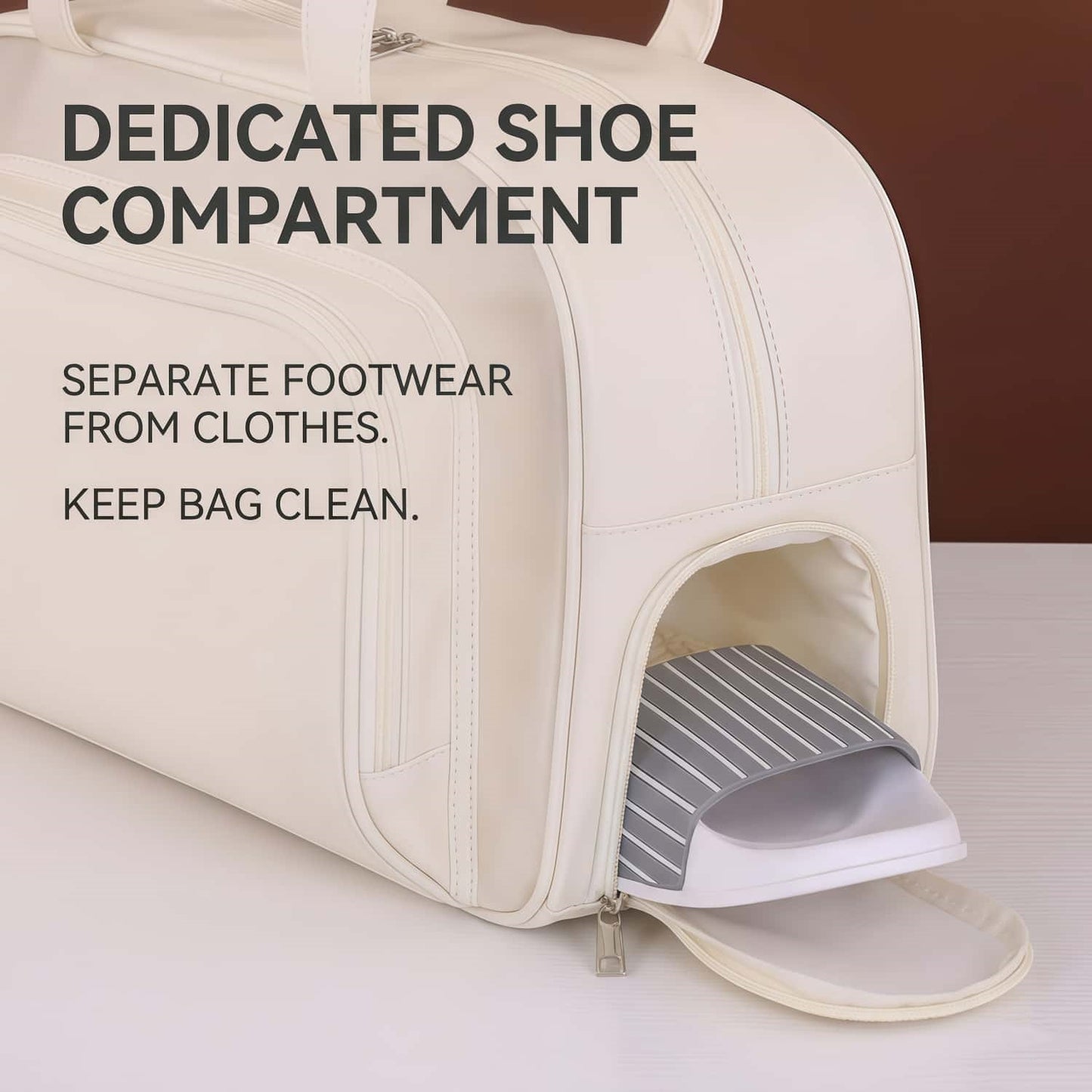Water-Resistant Clear Travel Tote Bag with Shoe Compartment - PU Leather Gym Duffel with Wet/Dry Pocket