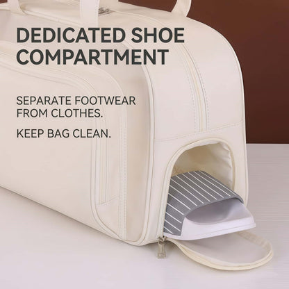 Water-Resistant Clear Travel Tote Bag with Shoe Compartment - PU Leather Gym Duffel with Wet/Dry Pocket
