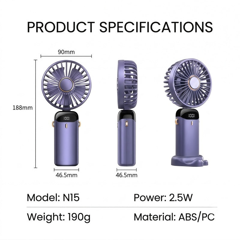 Portable Handheld Fan – 10000mAh USB-C Rechargeable Mini Fan with Smart LED Display, 5 Speeds, 90° Foldable Neck & Aroma Diffuser