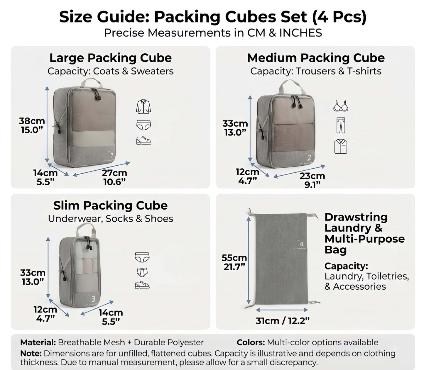 6-Piece Compression Packing Cubes Set for Travel, Lightweight Luggage Organizer Bags