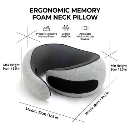Ergonomic High-Density Memory Foam Travel Neck Pillow with 360° Support, Breathable Mesh & Travel Pouch