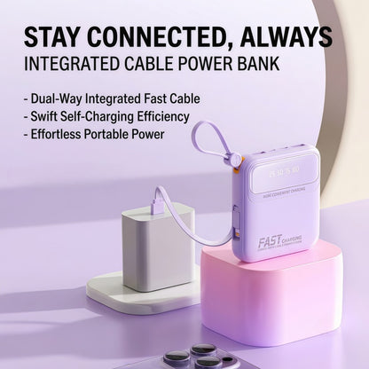 10000mAh Portable Power Bank with Built-in 4 Cables & Lanyard - Fast Charging Travel Battery Pack for iPhone, USB-C & Android