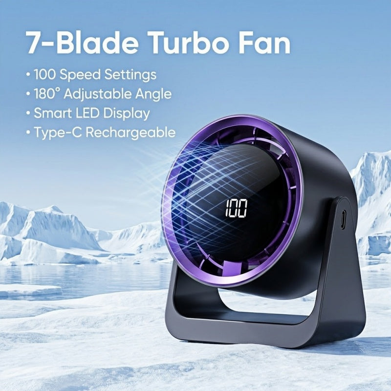2-in-1 Turbo Desk & Wall Mount Personal Cooling Fan – Smart LED Display, 100 Speed Settings & 180° Vertical Tilt