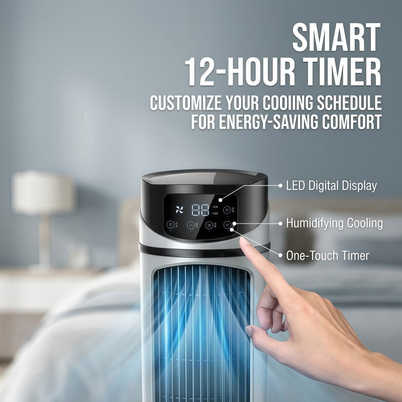 3-in-1 Portable Evaporative Air Cooler & Humidifier – Desk Tower Fan with LED Touch Screen, 6 Speeds & 12H Timer