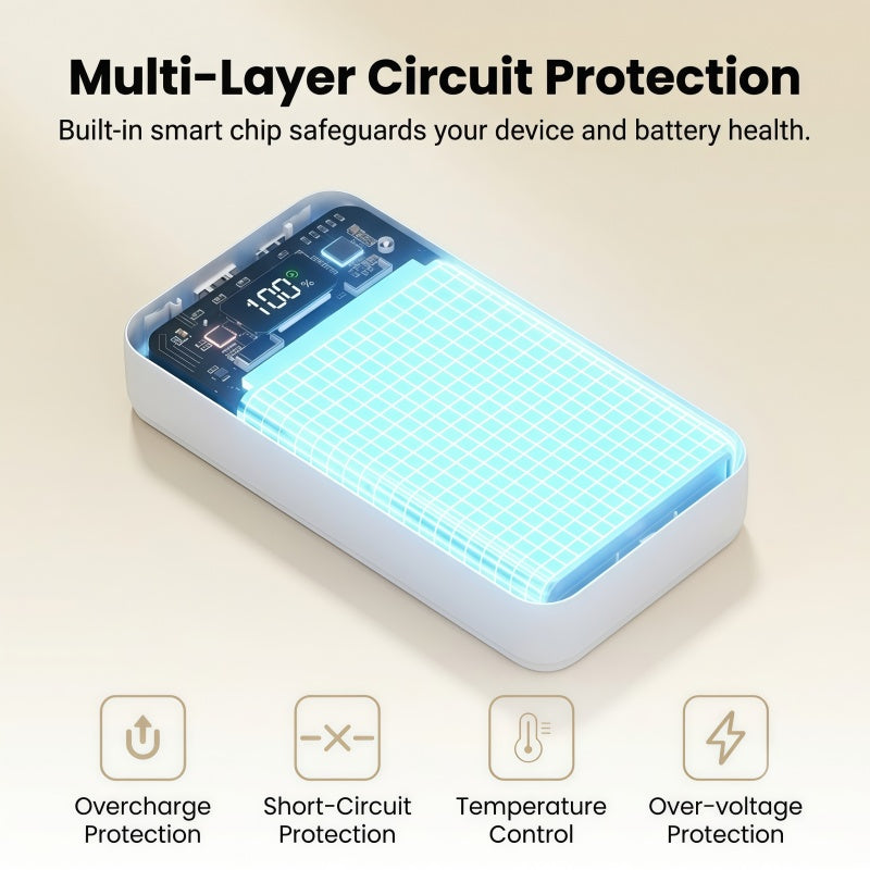 20000mAh Portable Power Bank with Built-in USB-C & Lightning Cables, 22.5W Fast Charging External Battery Pack with LED Digital Display