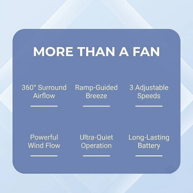 Portable Bladeless Neck Fan – Hands-Free Rechargeable Wearable Personal Fan with 360° Surround Cooling & 3 Speed Settings
