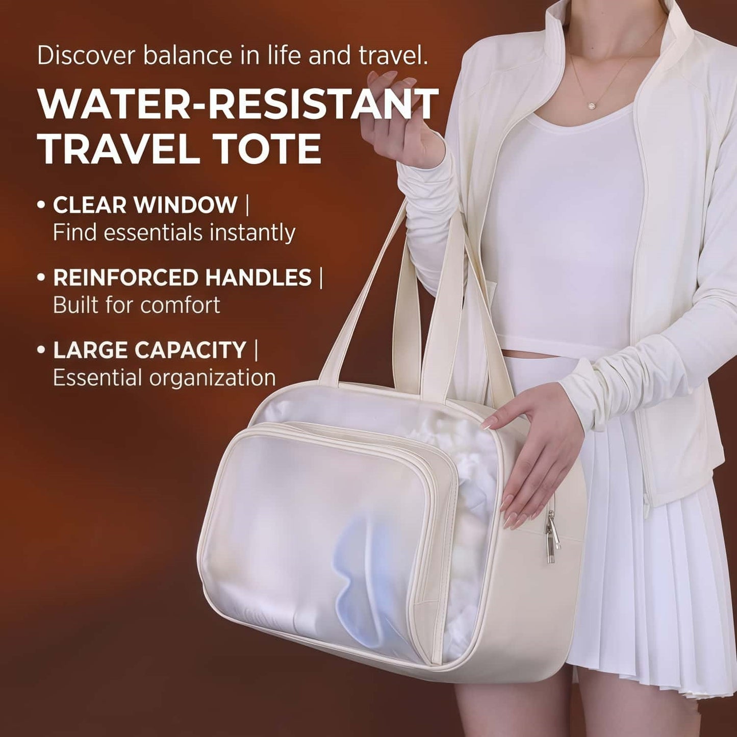 Water-Resistant Clear Travel Tote Bag with Shoe Compartment - PU Leather Gym Duffel with Wet/Dry Pocket