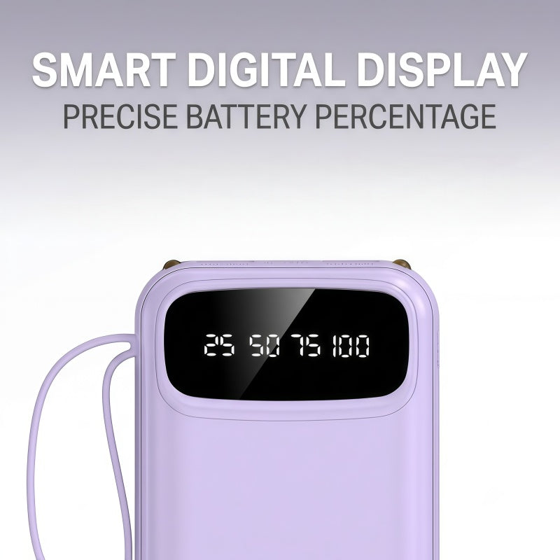 20W PD Fast Charging Portable Power Bank with Built-in Cables, LED Display & Flashlight