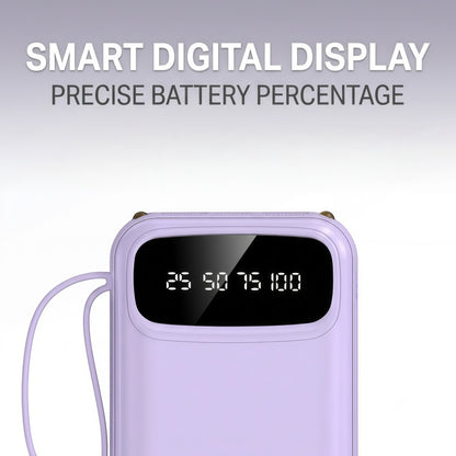 20W PD Fast Charging Portable Power Bank with Built-in Cables, LED Display & Flashlight