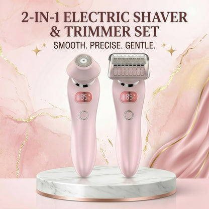 Women's 2-in-1 Electric Shaver & Trimmer Set, IPX7 Waterproof, LED Display, USB Rechargeable