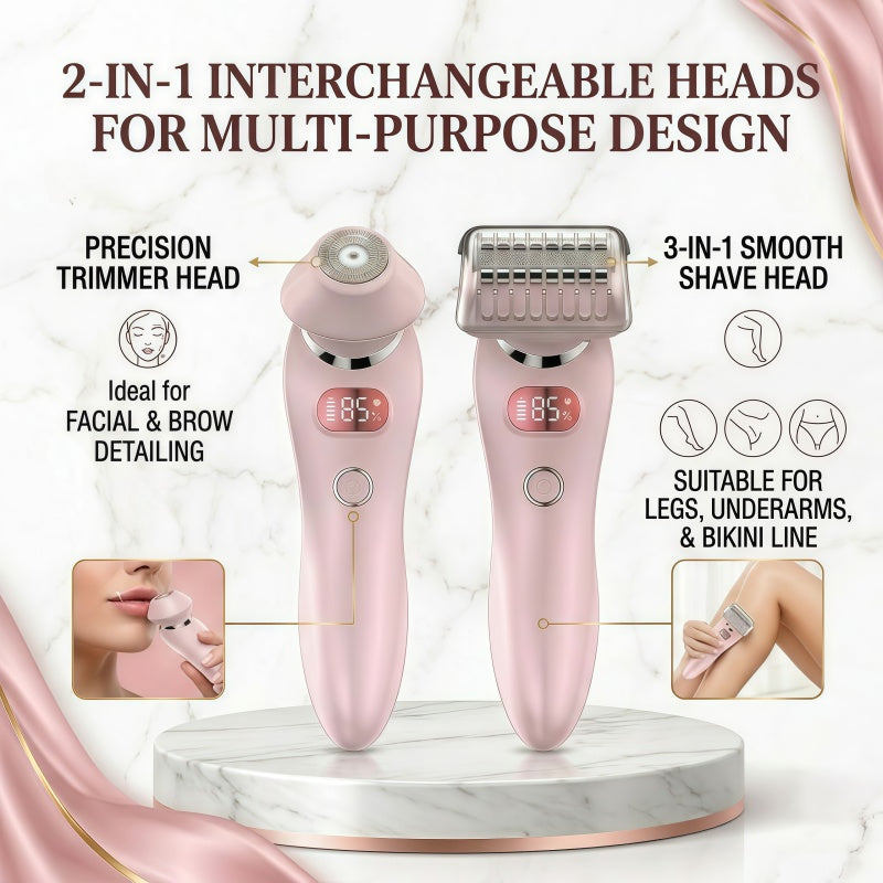 Women's 2-in-1 Electric Shaver & Trimmer Set, IPX7 Waterproof, LED Display, USB Rechargeable