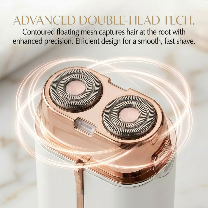 Electric Hair Remover for Women - Double Head Portable Shaver with LED Light & USB-C Charging - White & Rose Gold