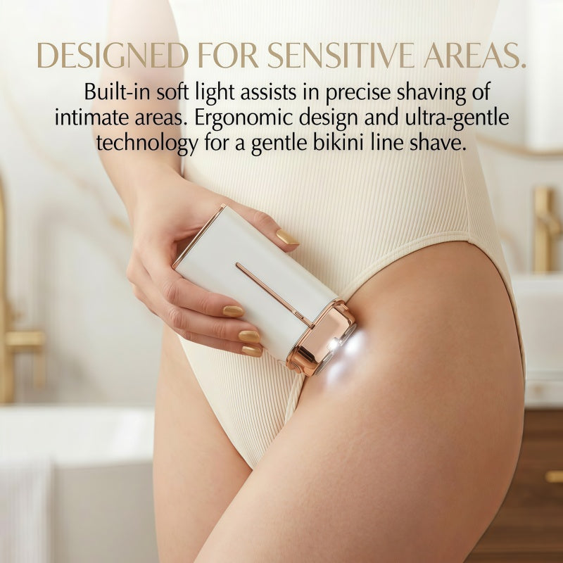 Electric Hair Remover for Women - Double Head Portable Shaver with LED Light & USB-C Charging - White & Rose Gold