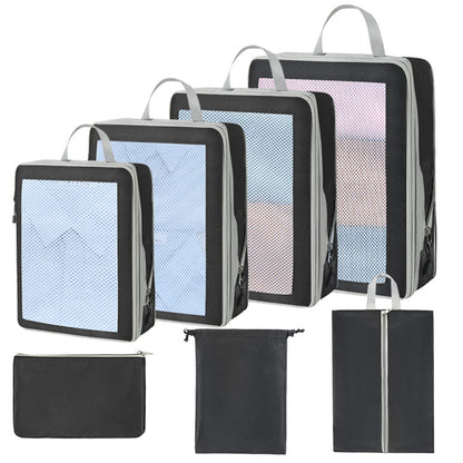 Compression Packing Cubes Set for Travel Luggage - Water-Repellent Organizers with Shoe Bags & Pouches