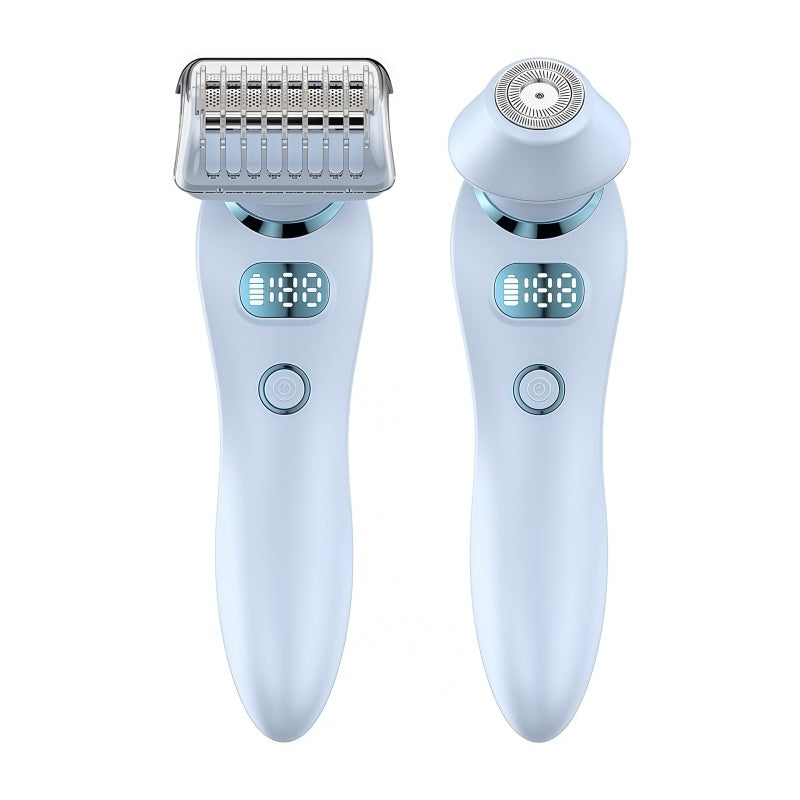 Women's 2-in-1 Electric Shaver & Trimmer Set, IPX7 Waterproof, LED Display, USB Rechargeable