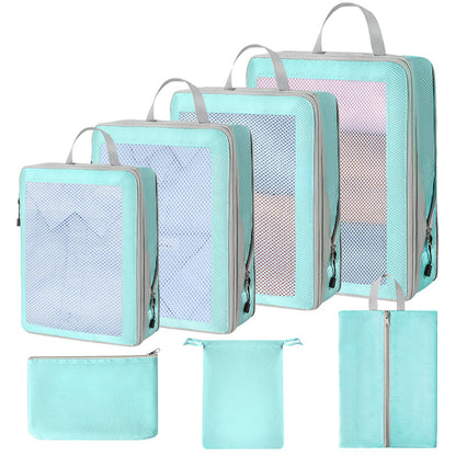 Compression Packing Cubes Set for Travel Luggage - Water-Repellent Organizers with Shoe Bags & Pouches