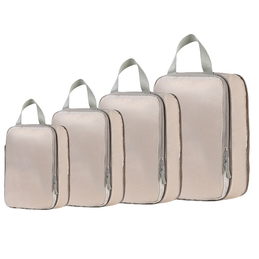 4-Piece Compression Packing Cube Set, Water-Resistant Travel Luggage Organizers - Khaki