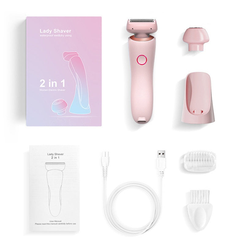 2-in-1 Women's Electric Shaver - Wet & Dry Rechargeable Hair Trimmer with LED Display & Interchangeable Heads, IPX6 Waterproof (Rose Gold)