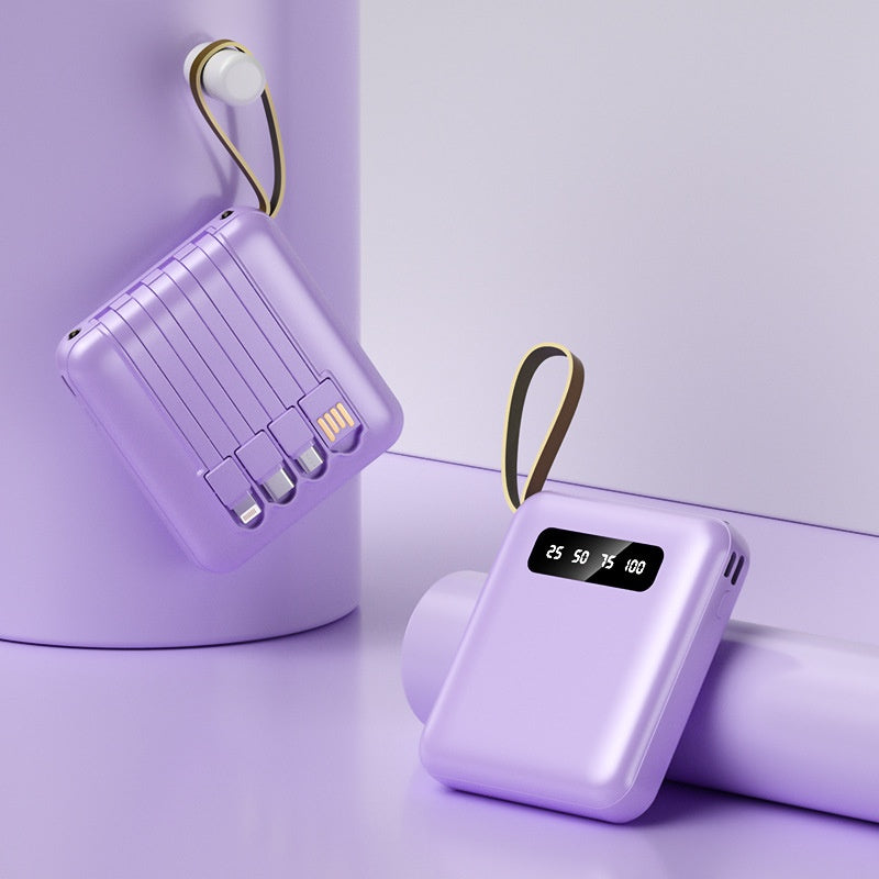 10,000mAh Ultra-Compact Portable Power Bank with 4-in-1 Built-in Cables & Dual LED Flashlight