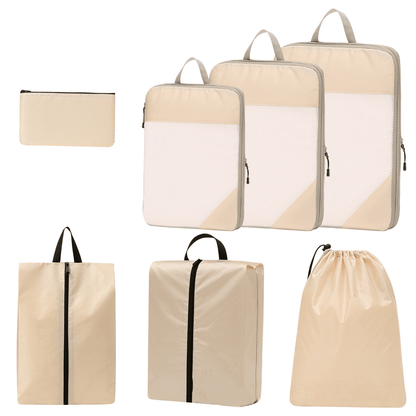 Compression Travel Packing Cubes & Organizer Set - Water-Resistant Ripstop Nylon