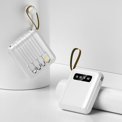 10,000mAh Ultra-Compact Portable Power Bank with 4-in-1 Built-in Cables & Dual LED Flashlight