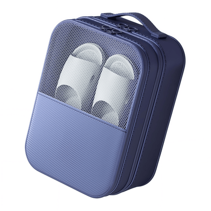 Dual-Layer Travel Shoe Organizer Bag - Water-Repellent Portable Packing Cube with Trolley Sleeve - Blue