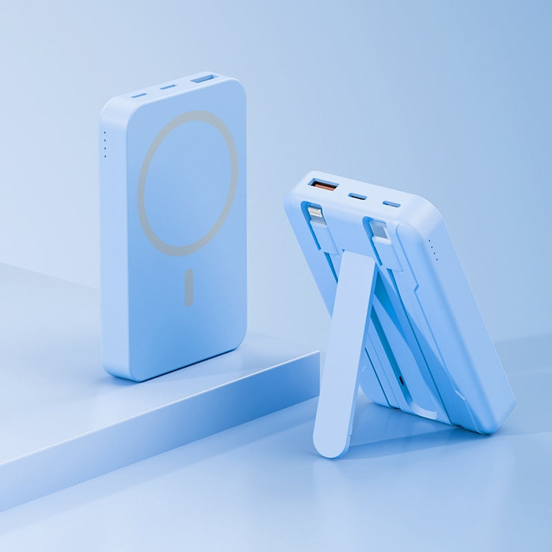 10000mAh Magnetic Power Bank with Built-in Cables & Foldable Kickstand – 22.5W Fast Charging Wireless Portable Charger