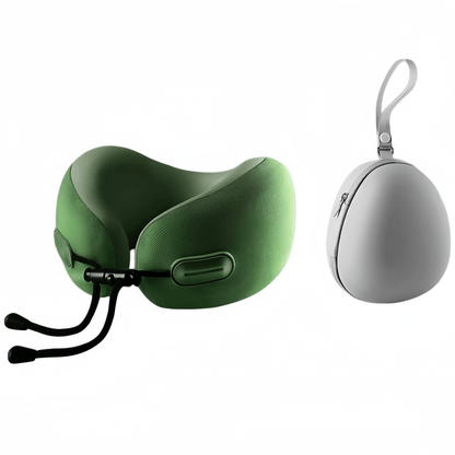 Ergonomic Memory Foam Travel Neck Pillow with Compact Hard Case, 3D Contoured Support, Washable Cover