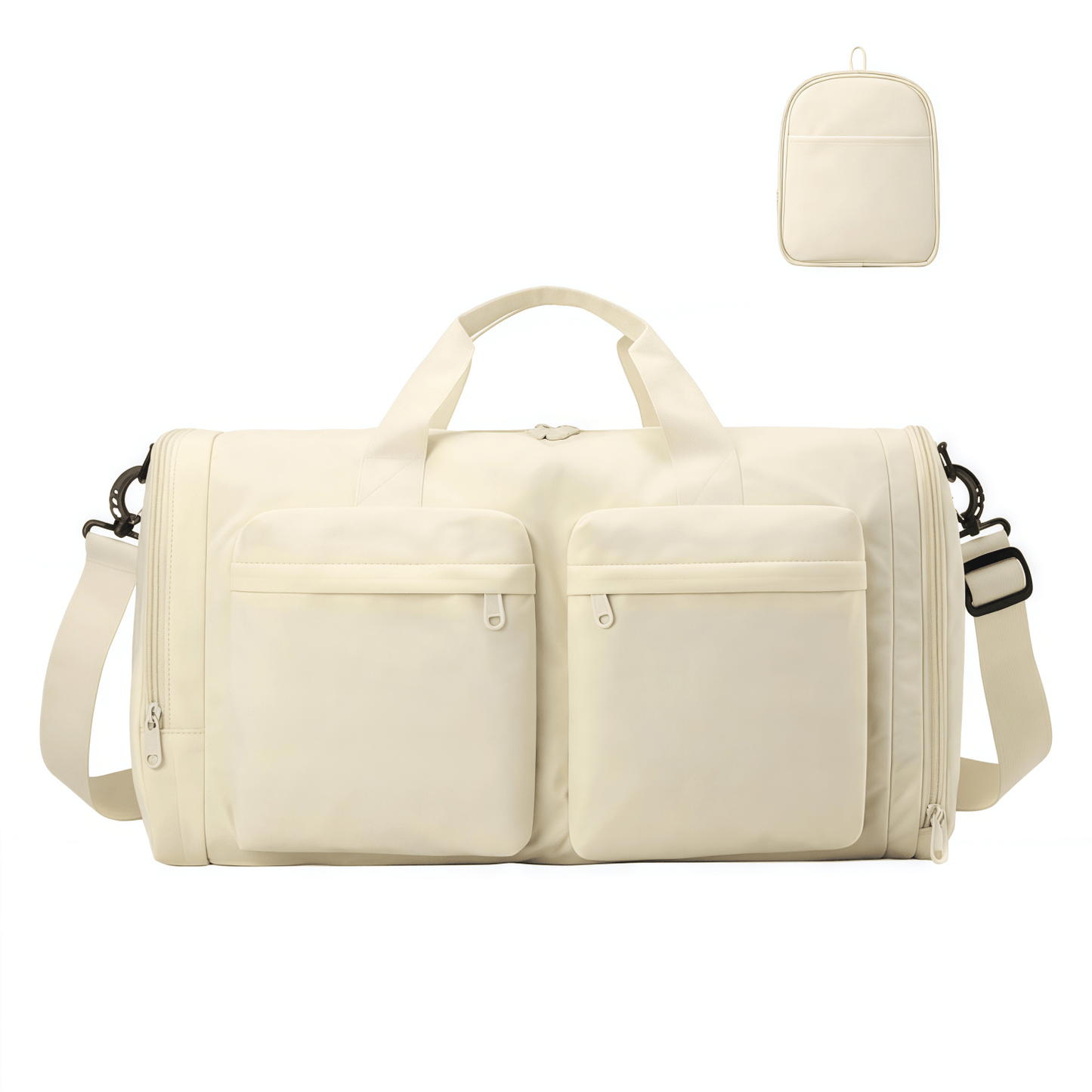 Foldable Travel Duffel Bag with Shoe Compartment & Wet Pocket, Water-Resistant Nylon Weekender Gym Bag