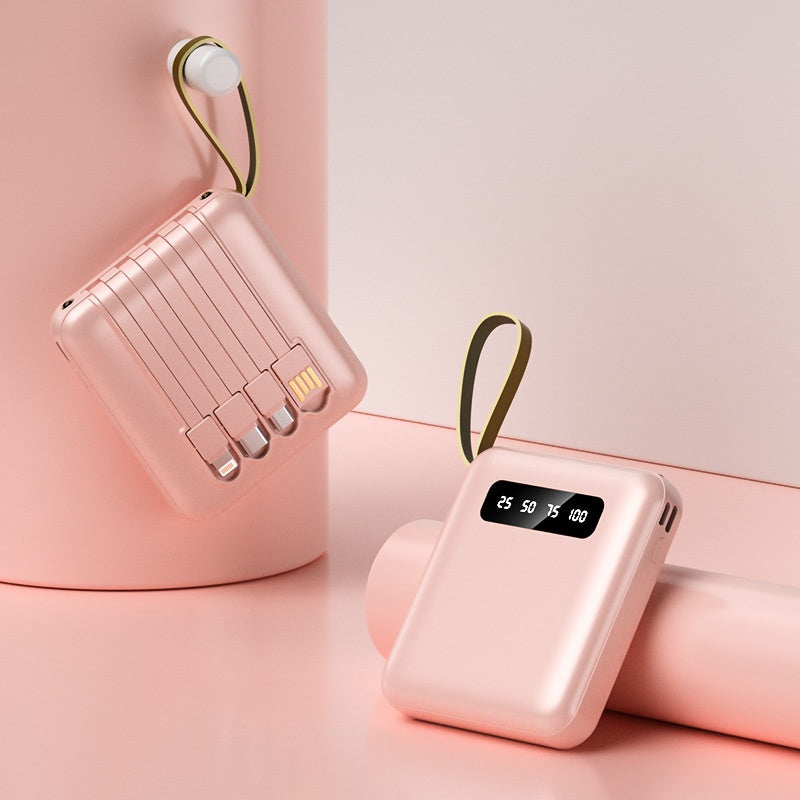 10,000mAh Ultra-Compact Portable Power Bank with 4-in-1 Built-in Cables & Dual LED Flashlight